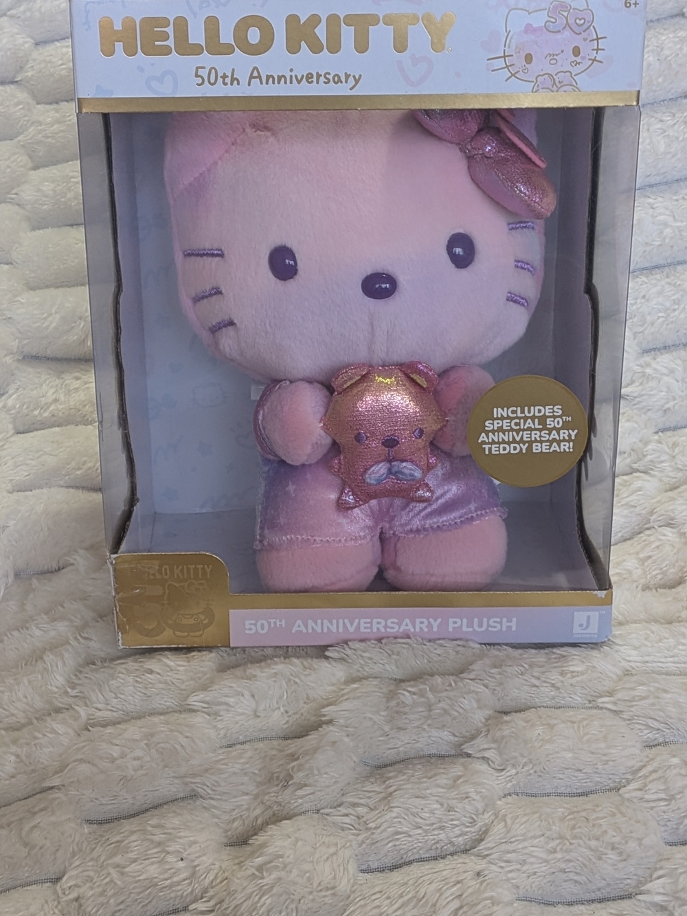 Hello Kitty Pink Metallic Bow Plush with Teddy 50th Anniversary